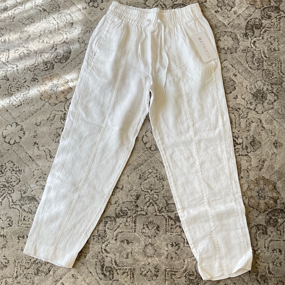 Athleta White Ankle-Length Linen Pants